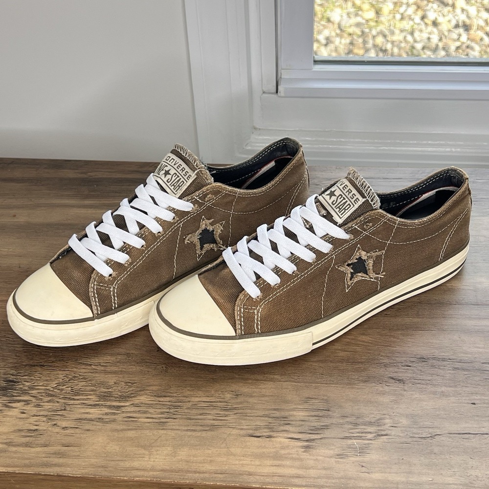 Converse One Star Low Brown Distressed Canvas Sneakers Men's 9.5 Y2K Grunge